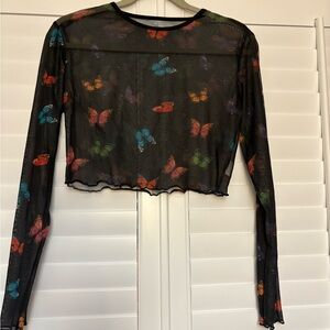 Colorful Butterfly Print Sheer Top